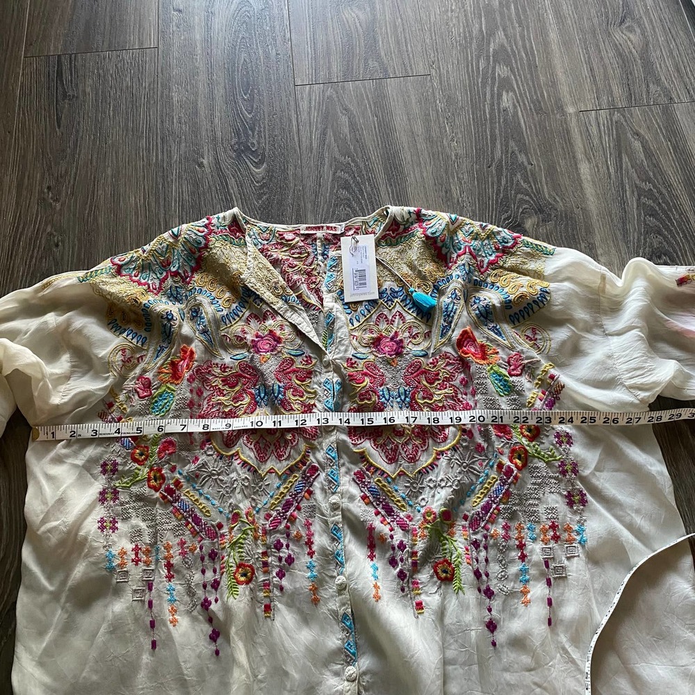 JOHNNY WAS Embroidered Tunic Blouse Top NEW NWT Size XL Valley Button Down - Picture 5 of 10